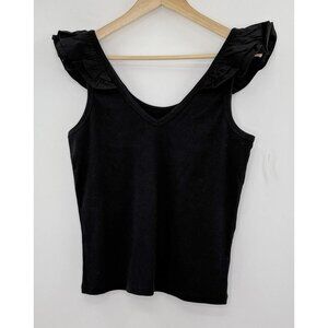NWT Old Navy Black Ruffle Sleeveless V-Neck Ribbed Stretch Top‎ Sz L Boho